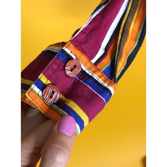 1990s SUI by ANNA SUI Colorful Striped Button Up Linen Blouse W/Pockets. S-M - Picture 7 of 10